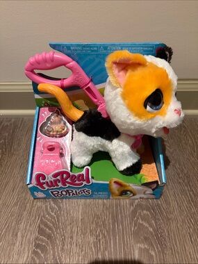 furReal Popalots Calico Cat Plush with Pink Leash